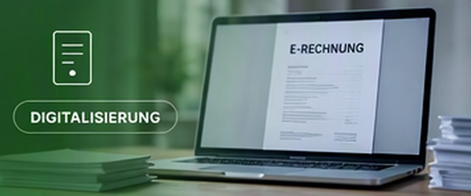 Laptop mit geöffneter E-Rechnung